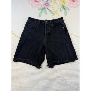 Wild Fable Women's Black Denim High Rise Frayed Hem Bermuda Jean‎ Shorts 0